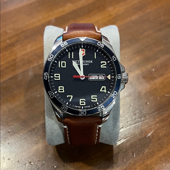 Victorinox Black Dial Watch with Brown Leather Strap